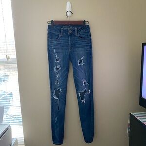 American Eagle Outfitters Dark Wash Distressed Hi-Rise Jegging Jeans Size 00
